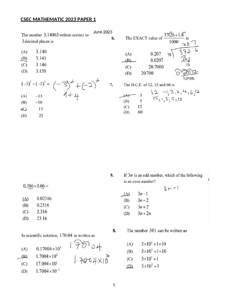 Csec Mathematic 2023 Paper 1 | PDF