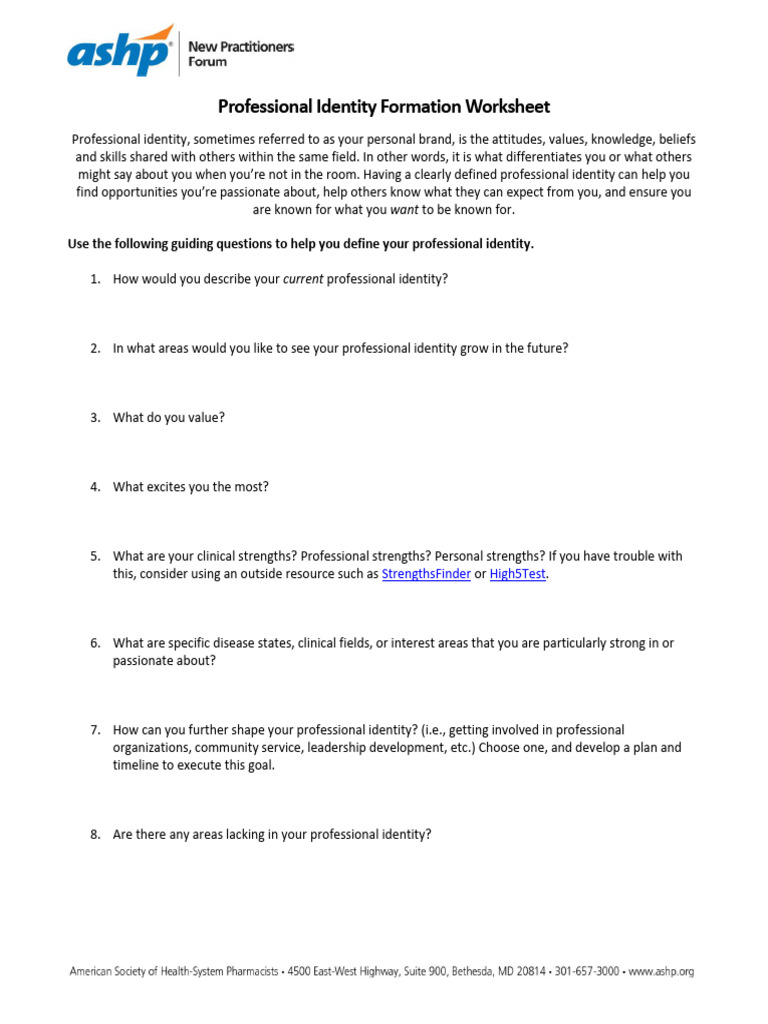 Professional Identity Formation Guide Pdf Identity Social Science