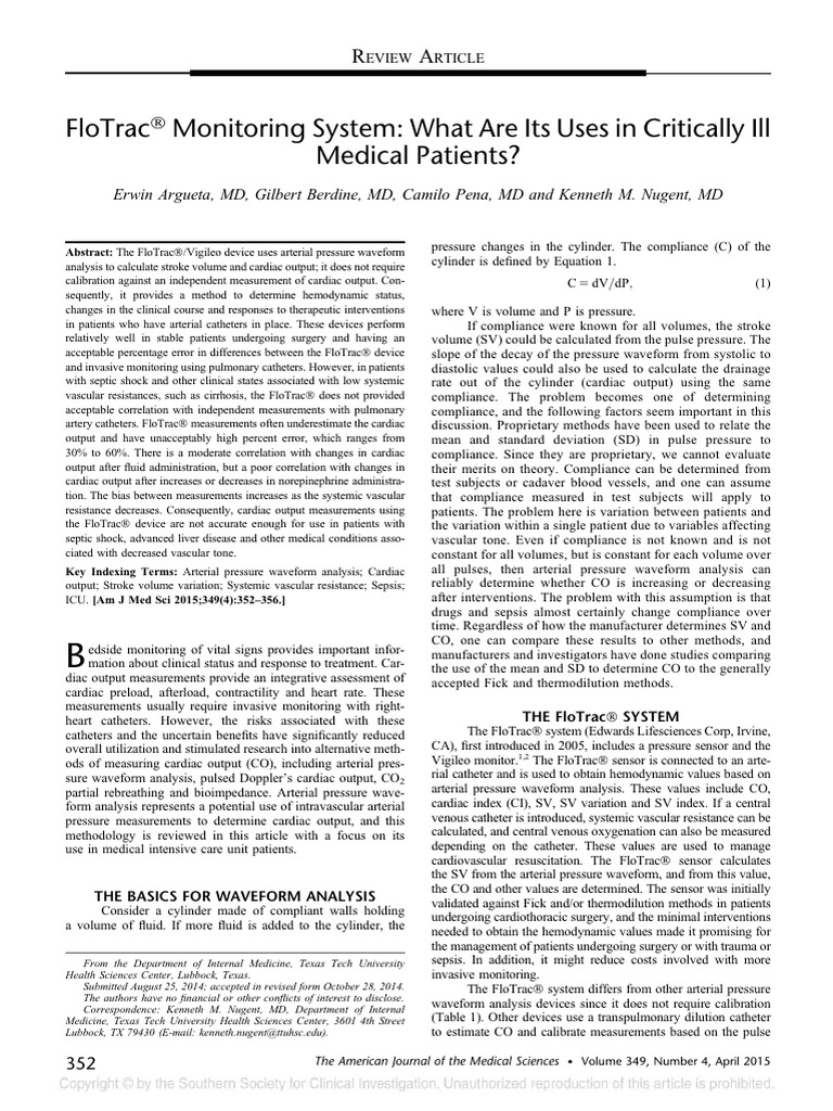 FloTrac System in Critical Care Use | PDF | Blood Pressure | Hemodynamics