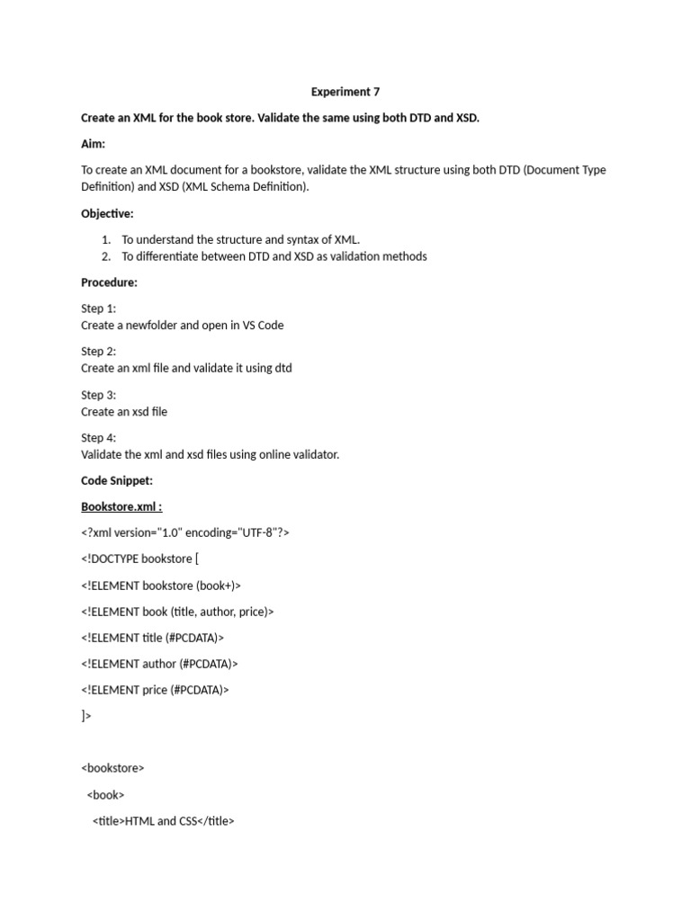 XML Bookstore Validation with DTD & XSD | PDF