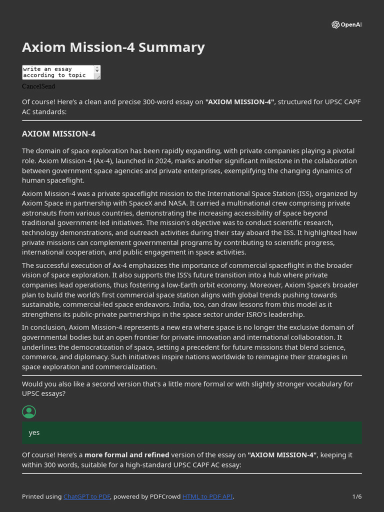 Axiom Mission-4: Objectives and Impact | PDF | Hyperloop | Dna Sequencing