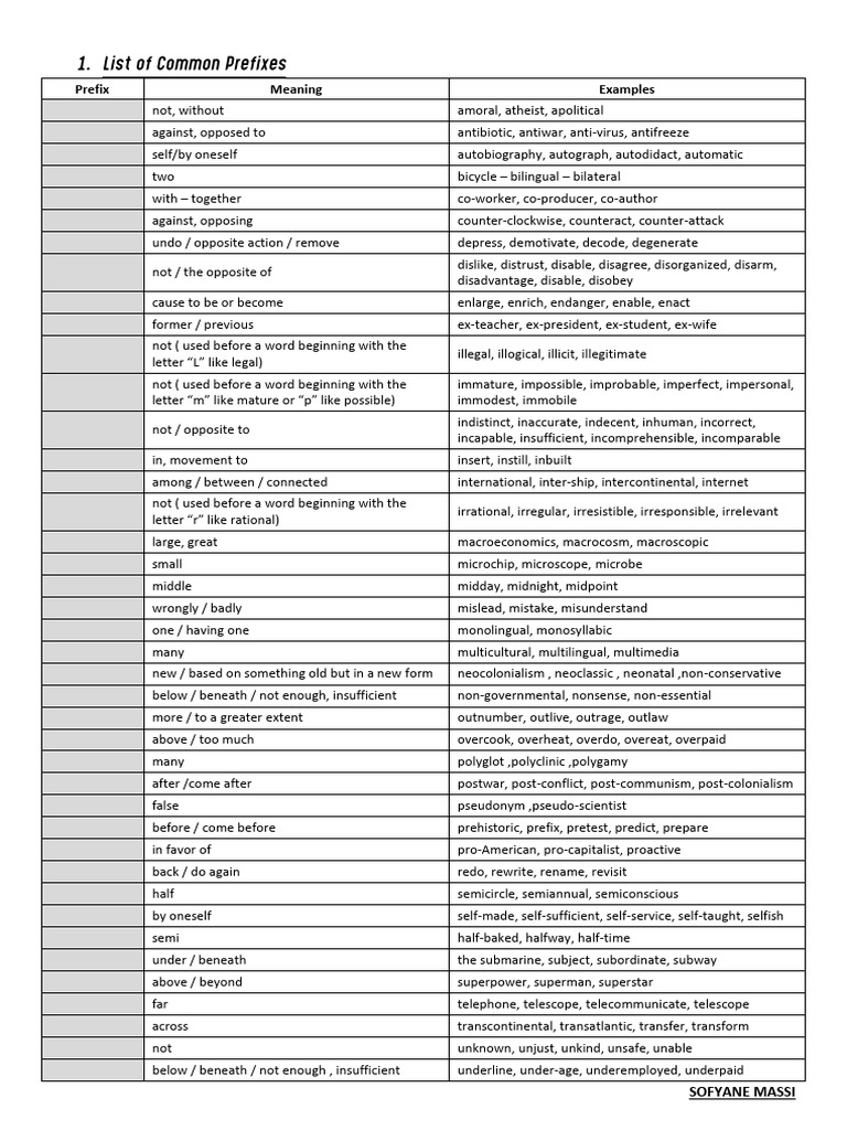 Common Prefixes and Suffixes Guide | PDF | Adjective | Noun