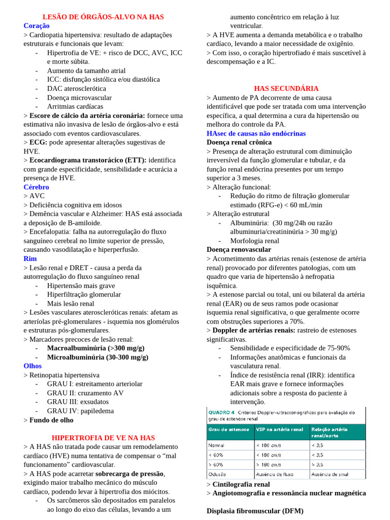 Lesões de Órgãos na Hipertensão Arterial | PDF | Rim | Hipertensão