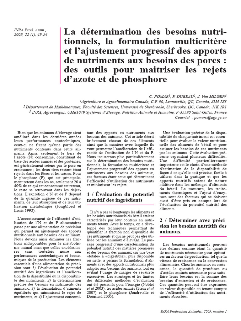 Optimisation des apports en nutriments porcins | PDF | Nourritures | Manger