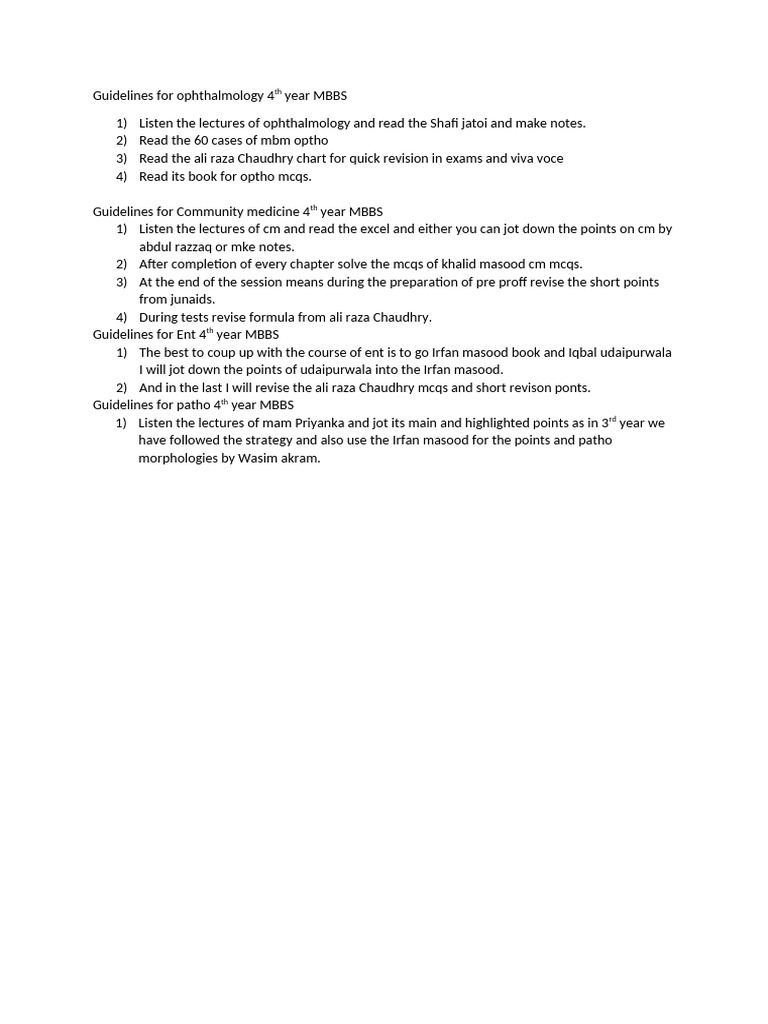Ophthalmology Study Guidelines for MBBS | PDF