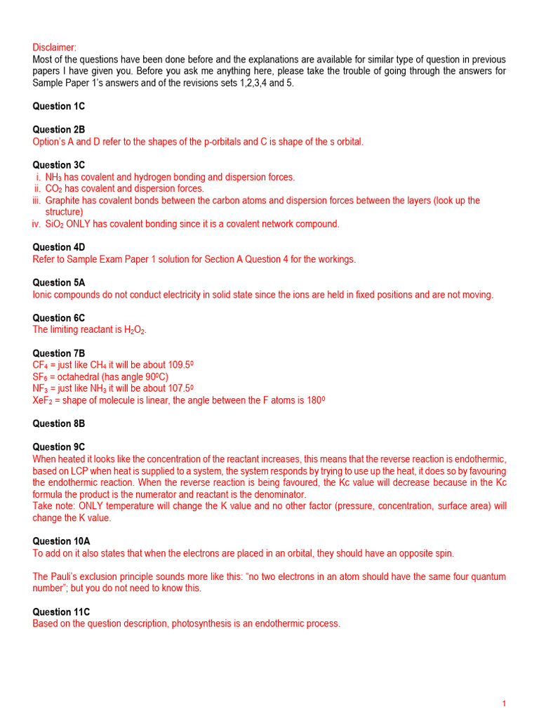 Sample Exam 2 Answers | PDF | Chemical Bond | Gases