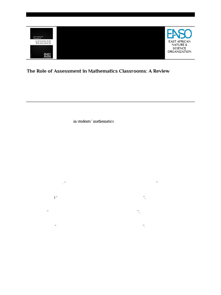 The Role of Assessment in Mathematics Classrooms A | PDF | Educational ...
