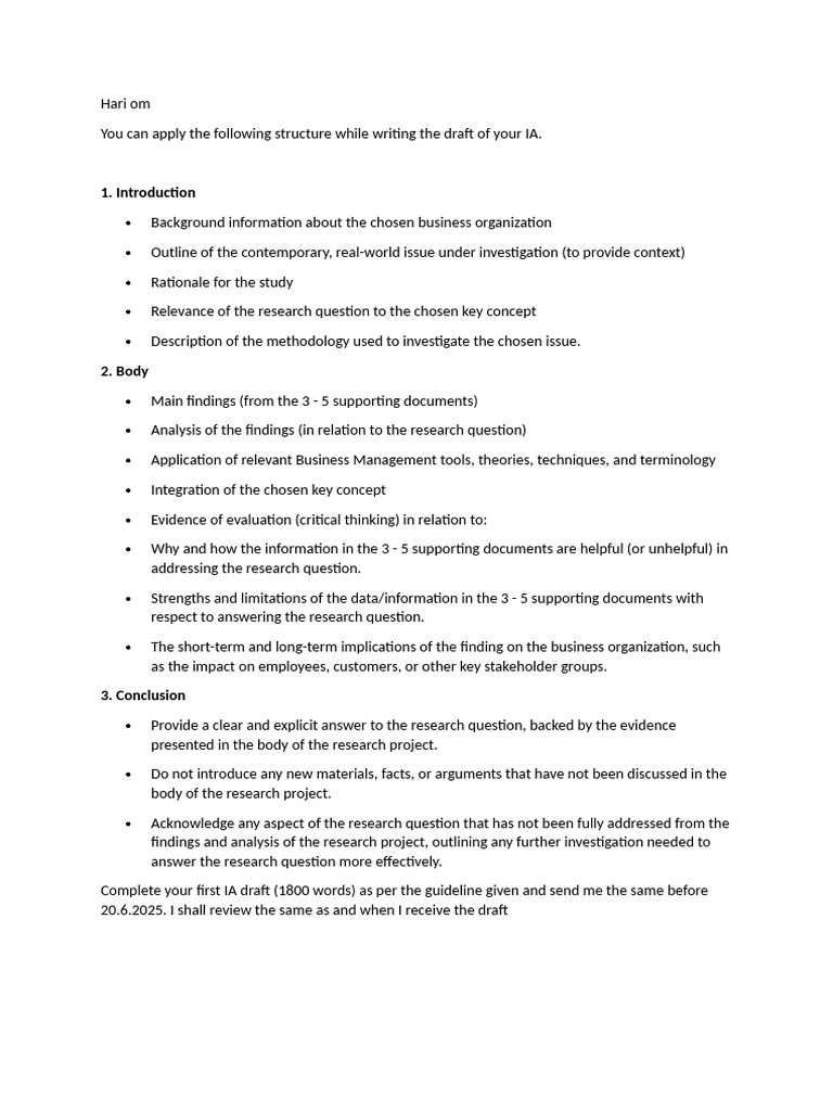 IA Draft Structure for Business Research | PDF