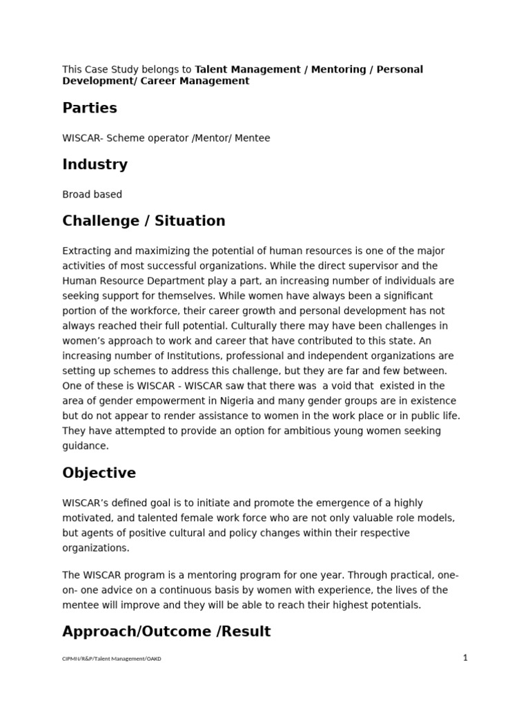 Cipmn Case Studies Mentoring As A Talent Management Tool | PDF ...