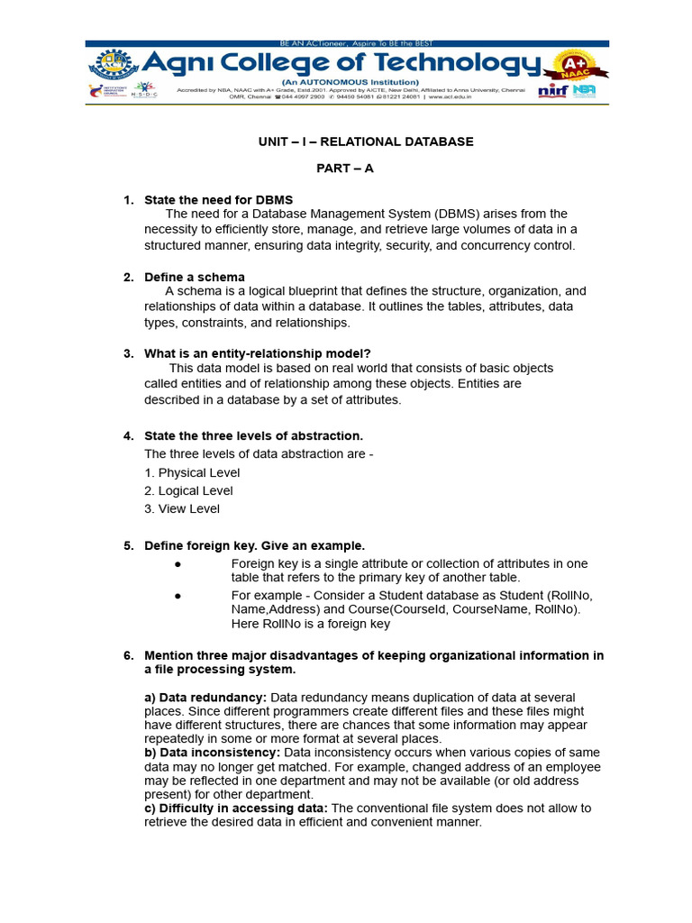 Q-A Combined | PDF | Relational Database | Databases