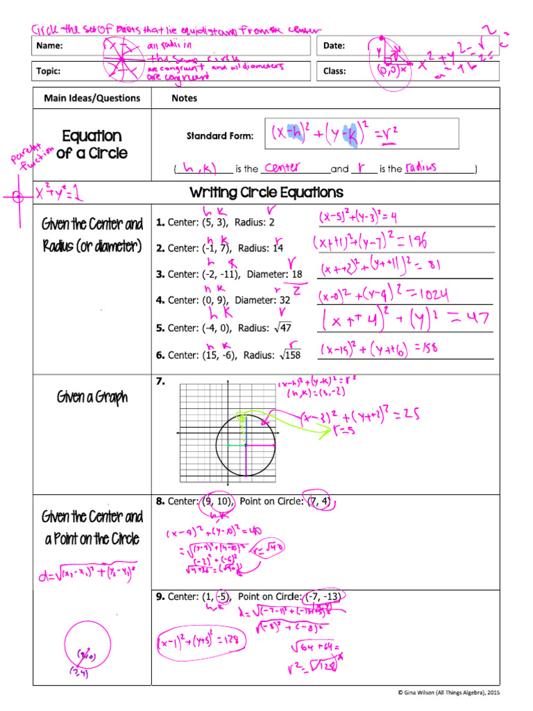 Equations of A Circle Day 1 | PDF
