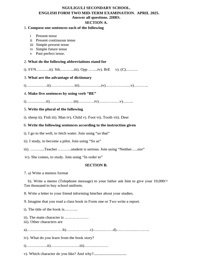 English 2 Form | PDF