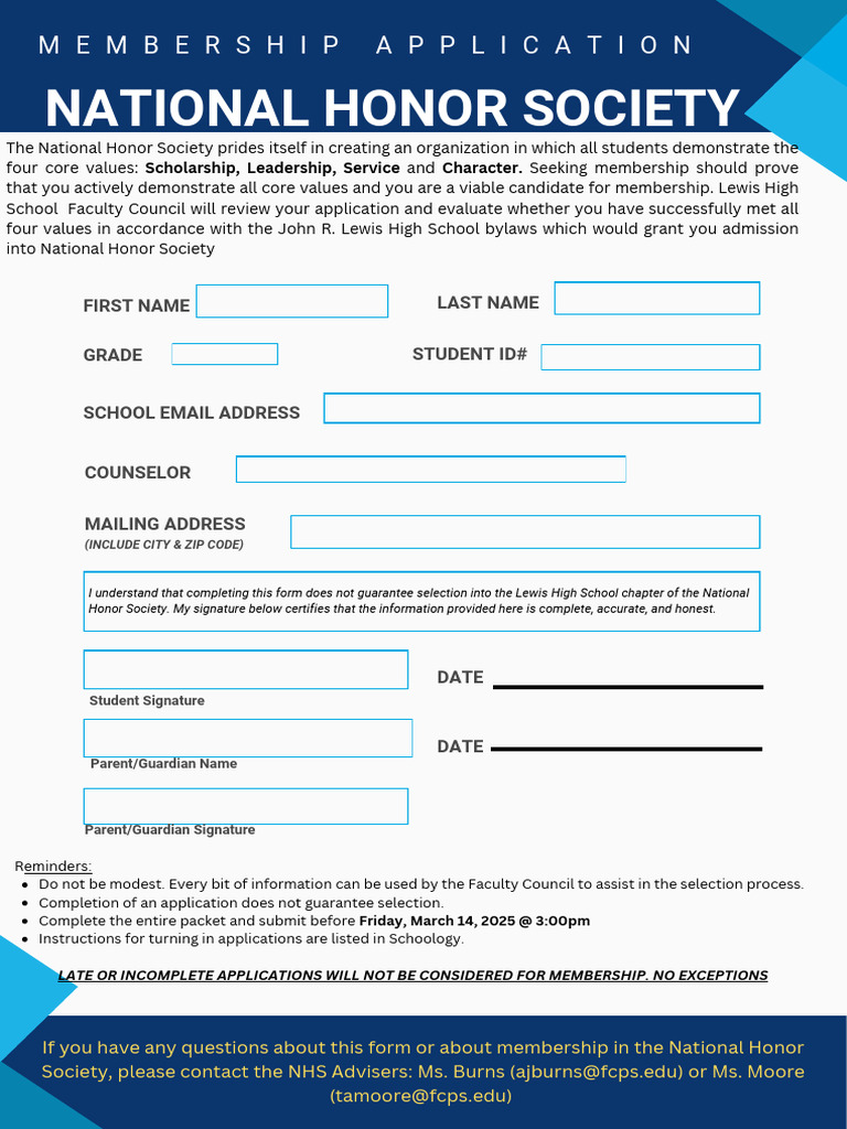 Lewis High School NHS Membership Application | PDF