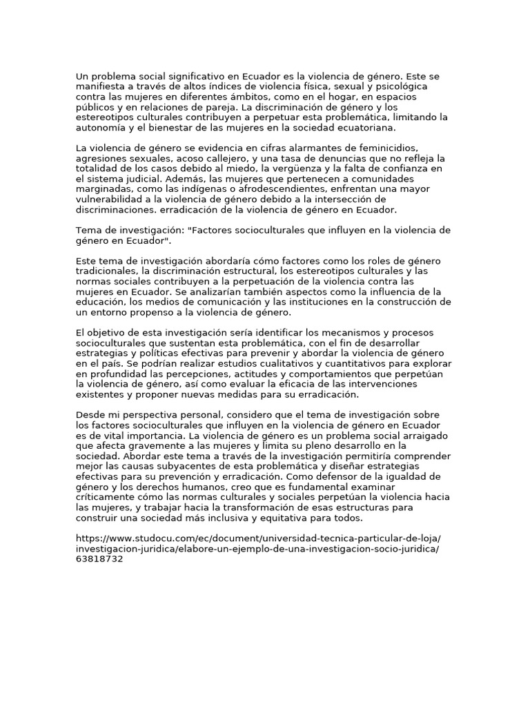 Un Problema Social Significativo en Ecuador Es La Violencia de Género ...