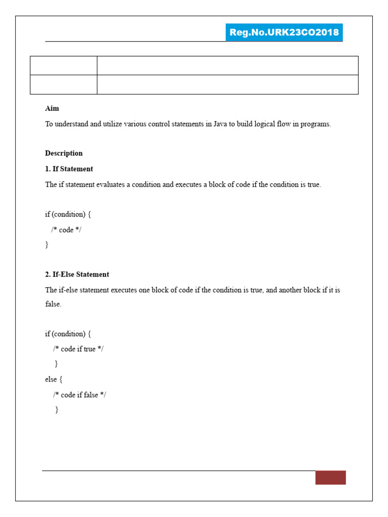 Java Control Statements Lab Guide | PDF | Control Flow | Software ...