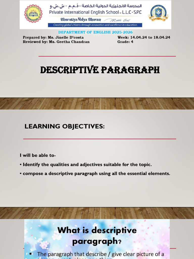 Descriptive Paragraph Lesson Plan | PDF