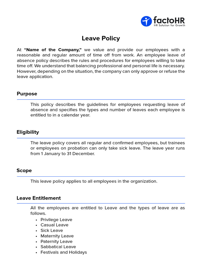 Leave Policy Template | PDF | Parental Leave | Sick Leave