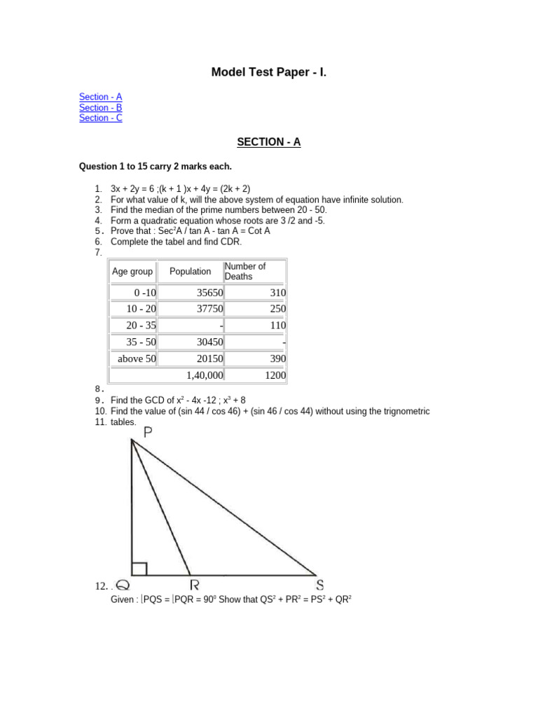 Class 10 Model Test Paper I | PDF | Cost Of Living | Circle