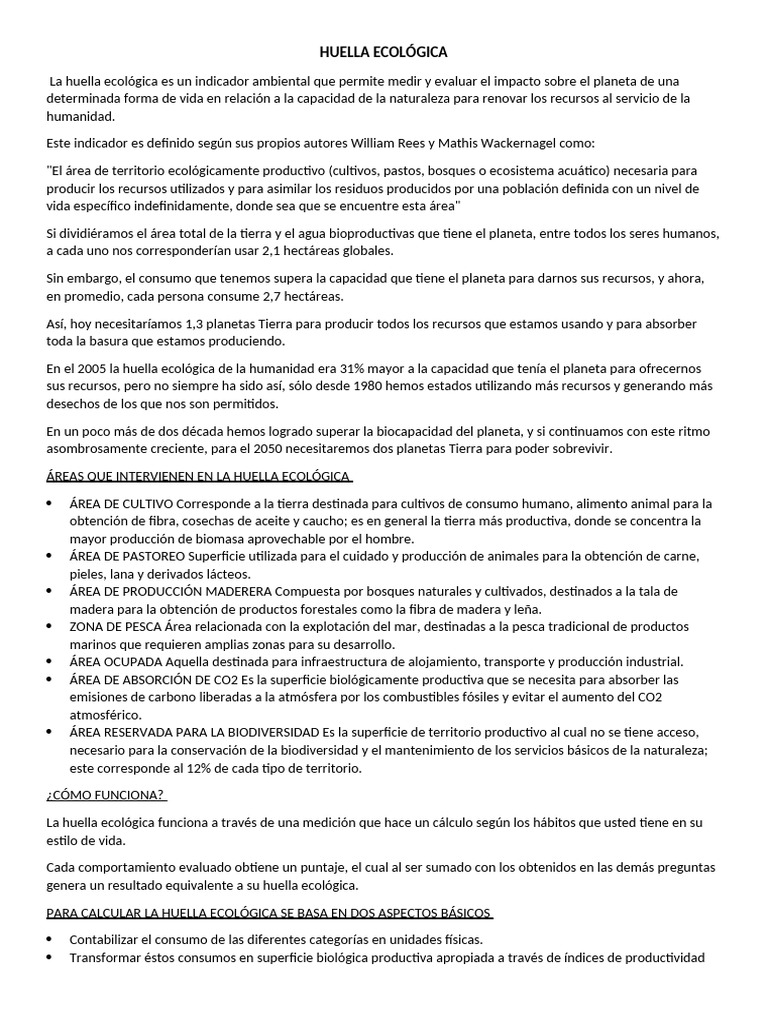Huella Ecológica: Impacto y Medición | PDF | Deforestación | Agua