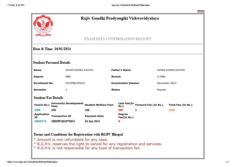 RGPV - Ac.in StudentLife ExamFees - Aspx | PDF | Payments