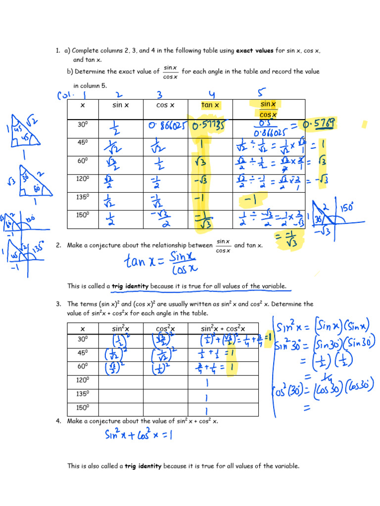 Lesson 7 Trig Identities period 3 note | PDF | Trigonometric Functions ...