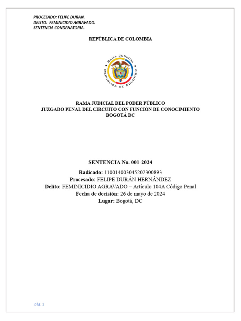 Sentencia por Feminicidio de Diana Martínez | PDF | Derecho penal ...