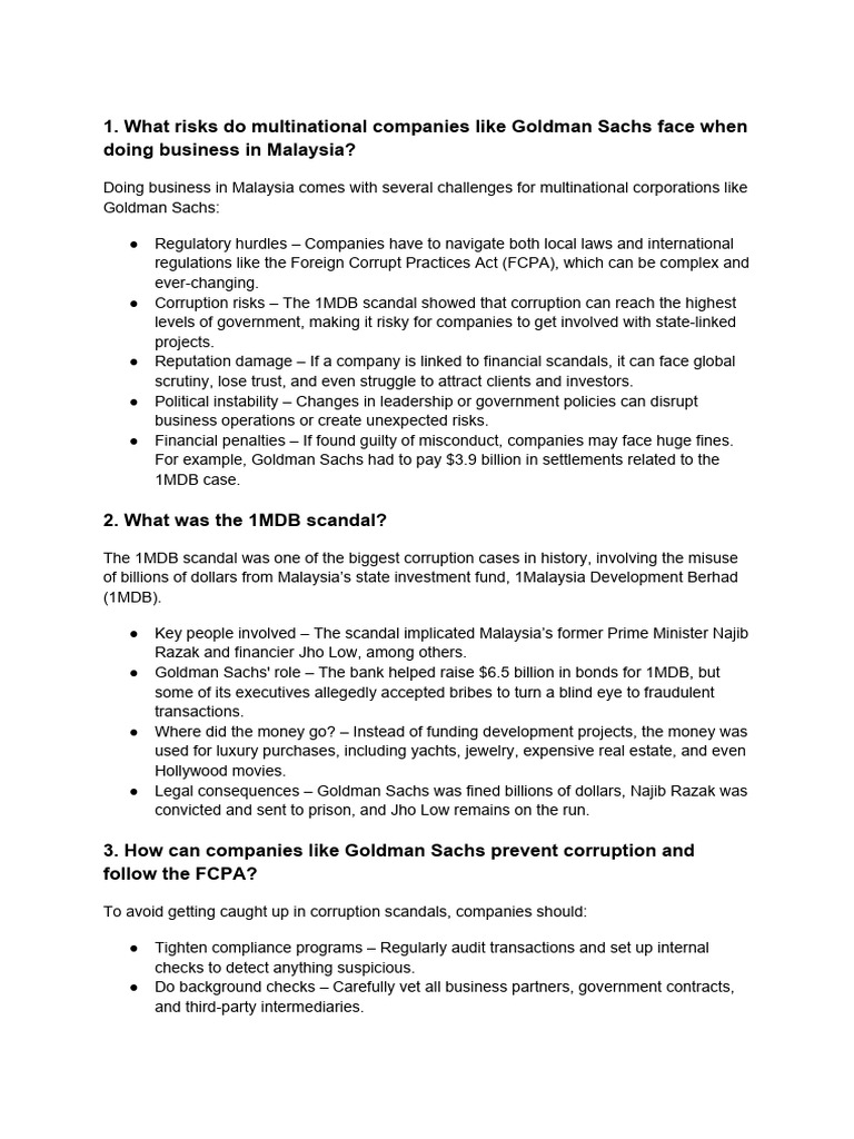 Risks for Multinationals in Malaysia | PDF | Misconduct | Corruption