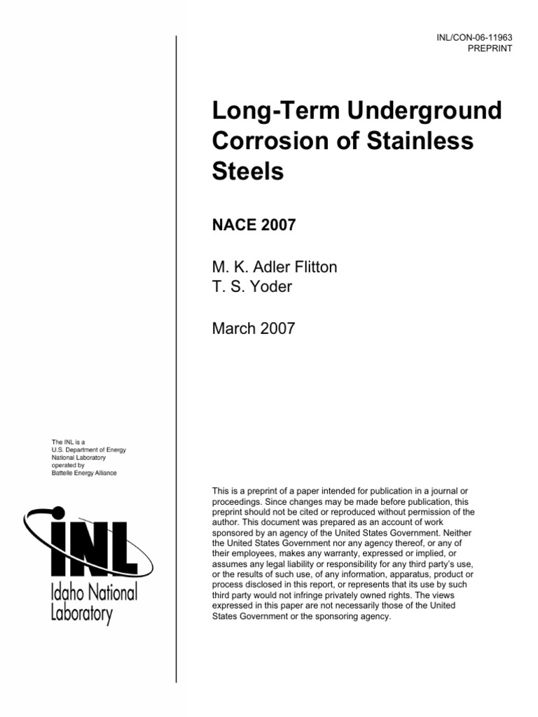 Idaho National Lab Study 1 | PDF | Stainless Steel | Corrosion