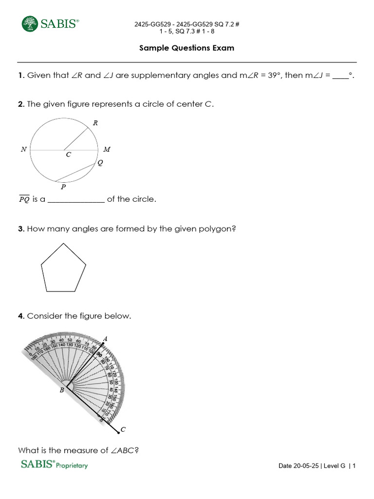 Geometry Sample Questions Level G | PDF | Circle | Triangle