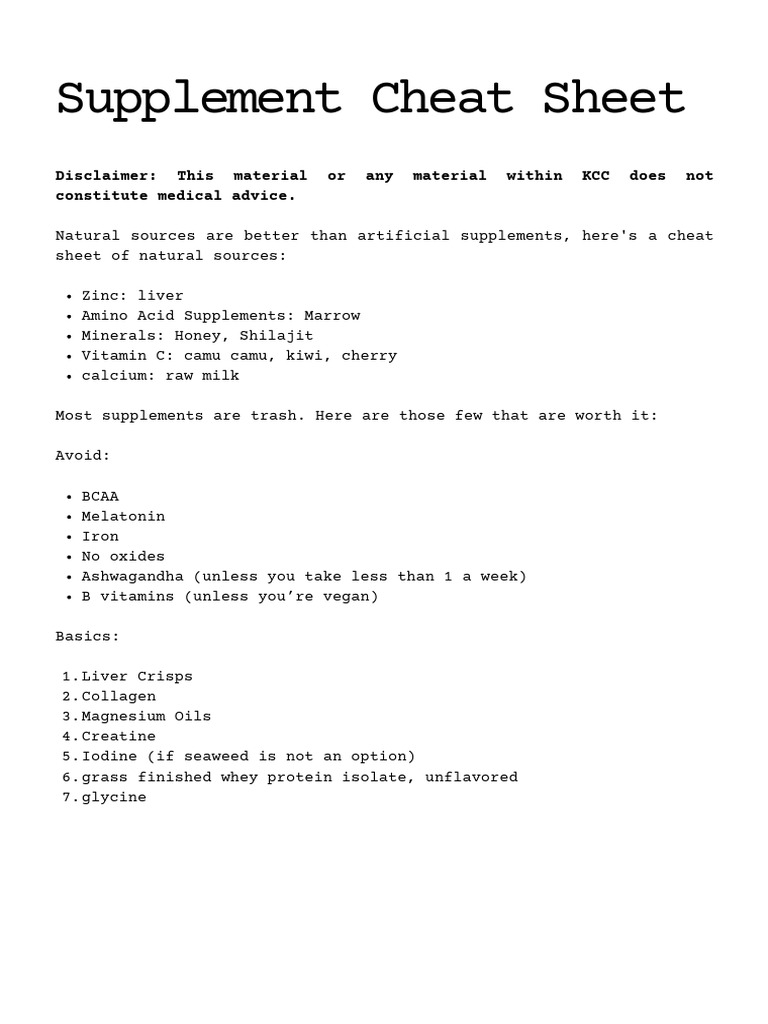 Essential Supplement Cheat Sheet | PDF