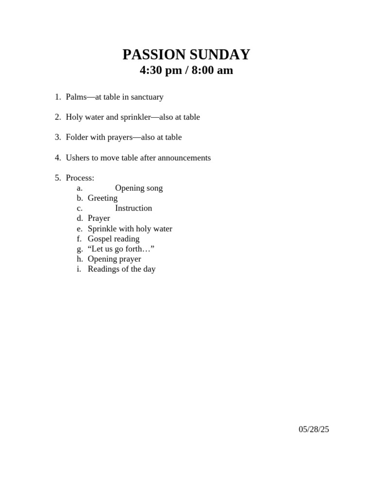 Passion Sunday and Holy Thursday Guide | PDF | Eucharist | Altar