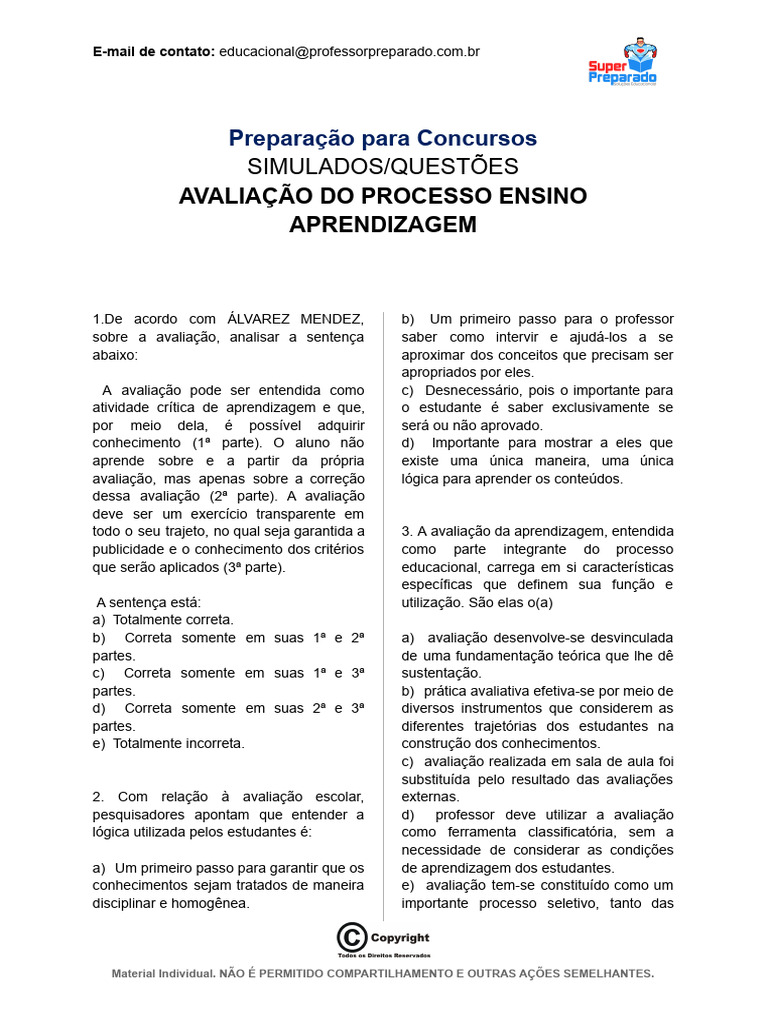 41. Avaliação Do Processo Ensino Aprendizagem | PDF | Aprendizado ...