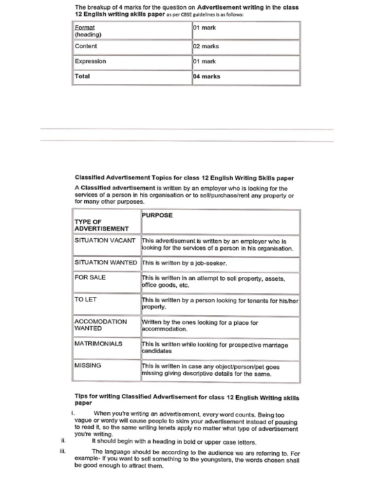 Newspaper Advertisement Cbse 11 & 12 | PDF