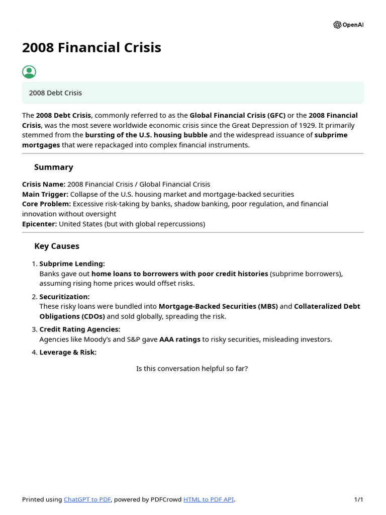2008 Financial Crisis | PDF