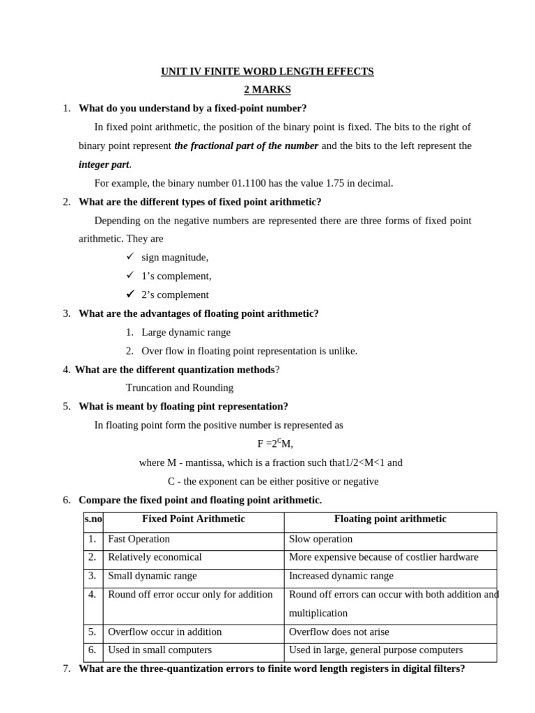 DSP Unit 4 2marks | PDF | Mathematical Notation | Applied Mathematics