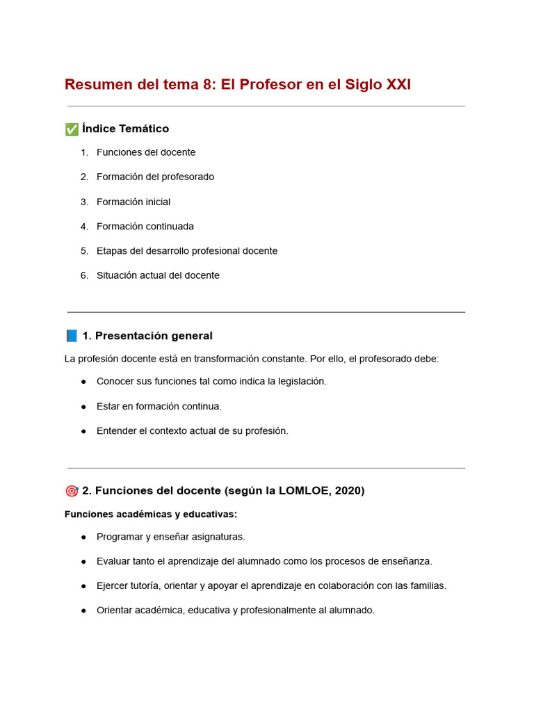 Resumen Del Tema 8 - El Profesor en El Siglo XXI | PDF | Maestros ...