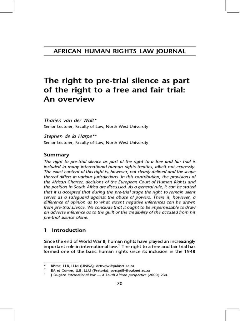 Pre-Trial Silence and Fair Trials in Africa | PDF | Right To Silence ...