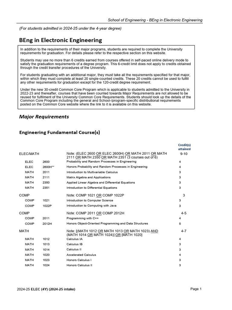 BEng Electronic Engineering Program Guide | PDF | Mathematics ...