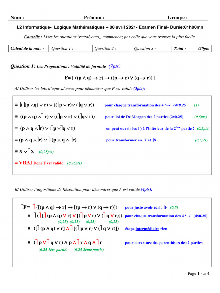 Logique Mathématique Examan | PDF