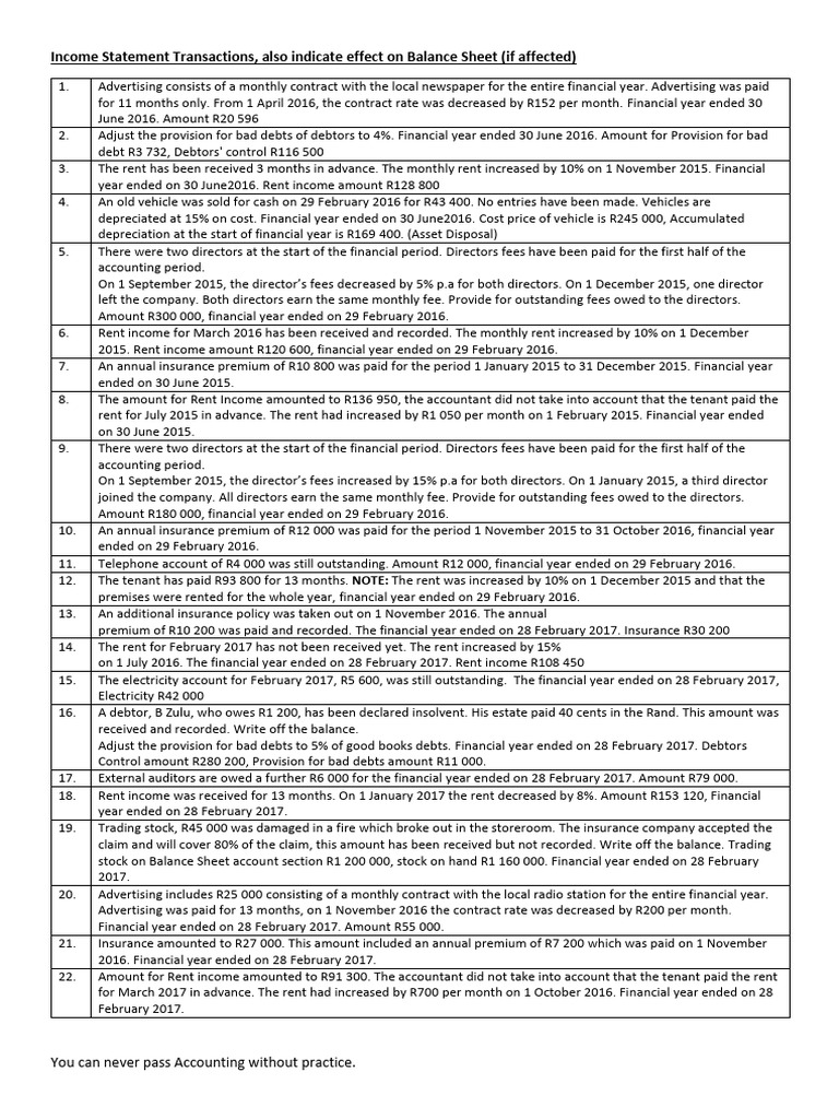 Income Statement Transactions | PDF | Depreciation | Debt