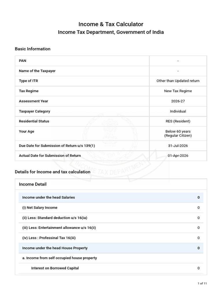 Income Tax Calculator AY 2026-27 | PDF | Capital Gains Tax | Tax Deduction