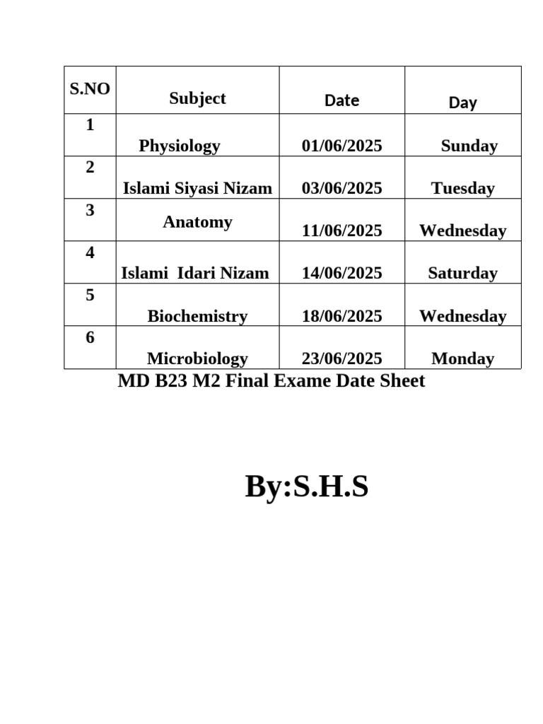 MD B23 M2 Final Exam Schedule | PDF