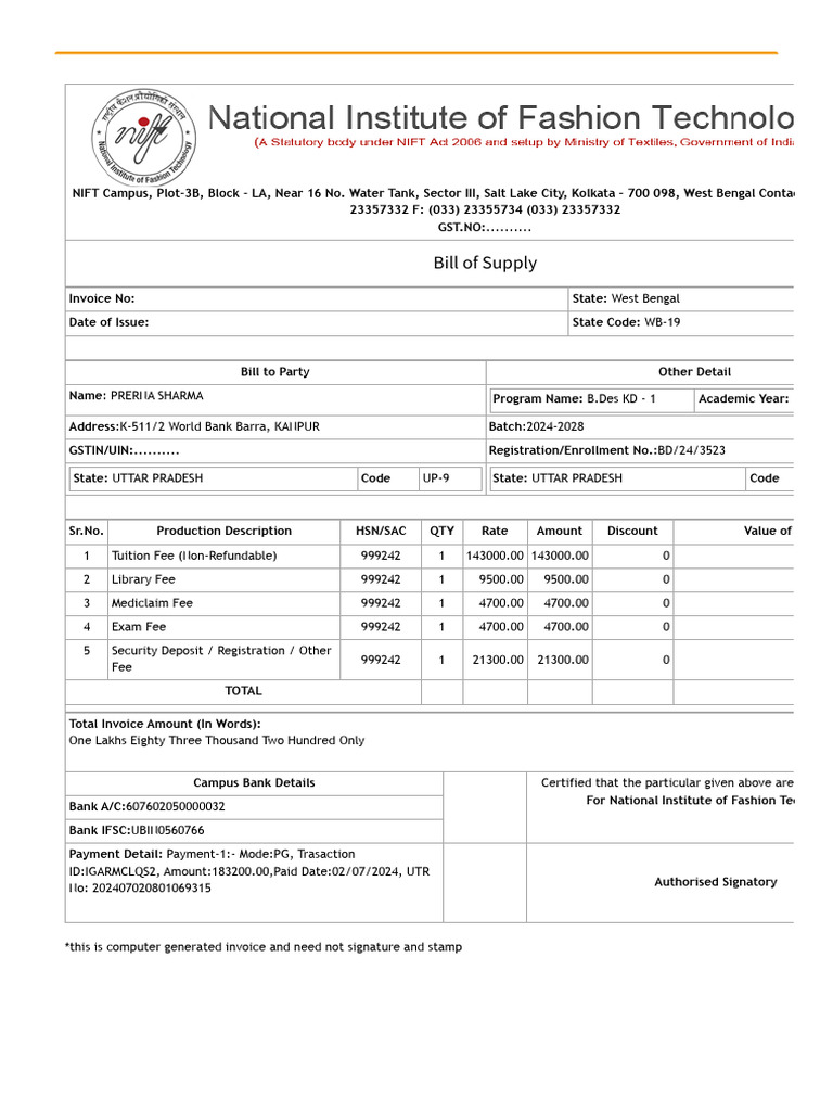 Student Tuition Fee Receipt Printing | PDF | Payments | Business Documents