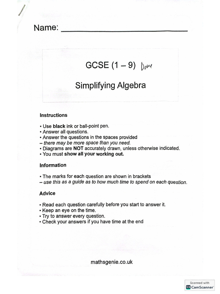 GCSE Simplifying Algebra Solved | PDF