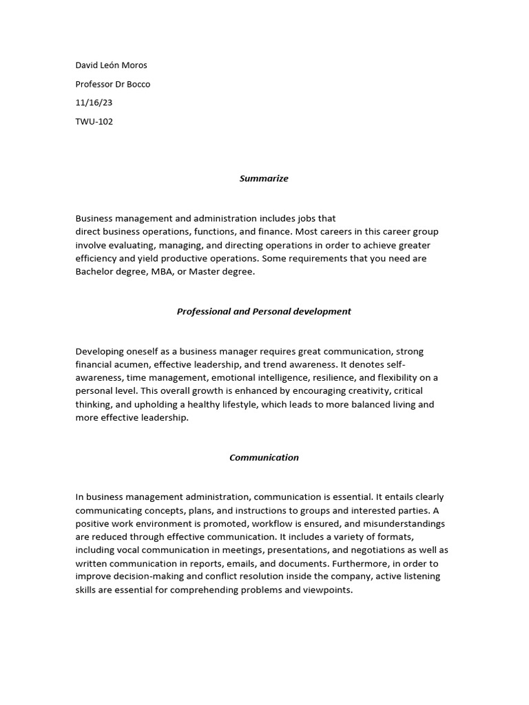 Career Exploration in Business Management | PDF | Leadership ...