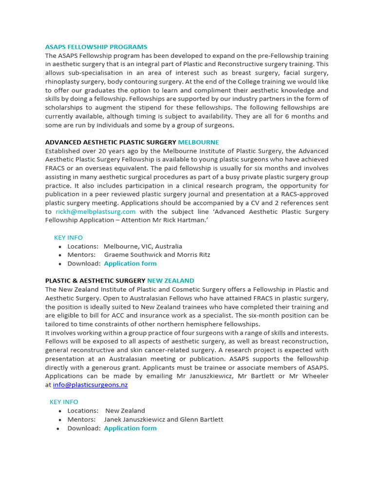 ASAPS Aesthetic Surgery Fellowship Guide | PDF | Plastic Surgery | Surgeon
