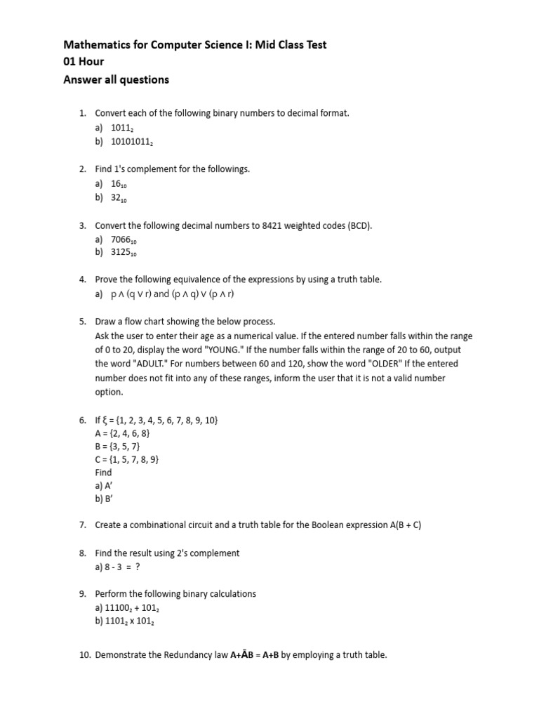 Mid Class Test 01 | PDF
