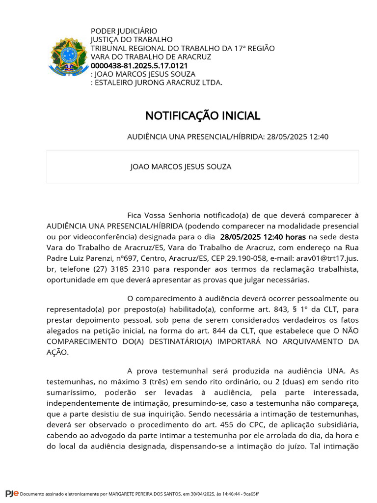 Notificação Inicial RTE | PDF | Advogado