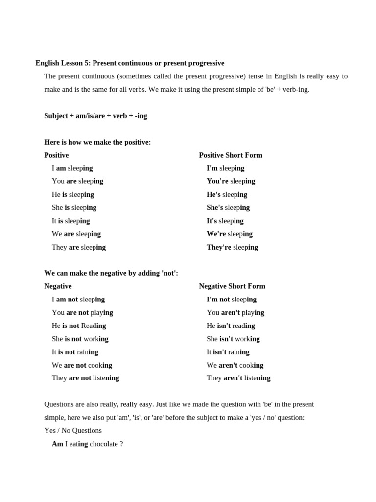 English Lesson 6 Present Continuous | PDF | English Language | Verb
