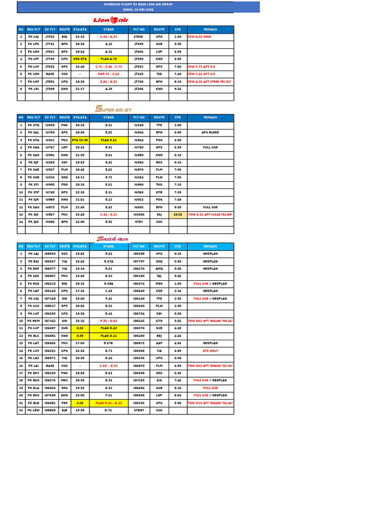 Schedule Ex Base 26 Mei 2025 | PDF